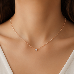 10K Rose Gold Lab Grown Diamond <b>Emerald</b> Cut IGI Certified Luxury Minimalist Bezel Setting <b>Pendant</b> Necklace Link Chain Unisex - Product Image 1