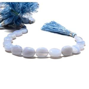 Perles ovales unies en agate dentelle bleue, fil de perles en pierre précieuse agate dentelle bleu clair pour la fabrication de bijoux DIY - Product Image 5