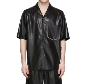 <b>Men's</b> Casual Leather Shirt with Horn Buttons and Turn-Down Collar 100% Leather Breathable & Eco-Friendly OEM Service - Product Image 1