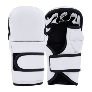 Gants de boxe MMA en cuir blanc et noir pour adultes, avec sangle de poignet réglable, antidérapants, équipement d'arts martiaux - Product Image 1