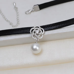 Collar de Cuerda Negra con Patrón de Plata S925 con Soporte Vacío, Cadena de Clavícula de Perlas DIY para Mujer, Accesorios de Joyería - Product Image 4