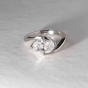 EtherStar Jewels 2.0ctw Horizontal Oval Lab Grown Diamond Ring 18K Solid <b>White</b> Gold Wave Tension <b>Wrap</b> Shank Modern Bridal Ring - Product Image 1