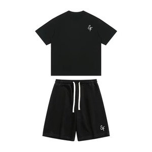 Conjunto Casual de Verano para Hombre de 2 Piezas con Logotipo Personalizado, Camiseta Vintage Estampada de Corte Cuadrado 100% Algodón Lavado al Ácido y Pantalones Cortos Deportivos de Punto - Product Image 1