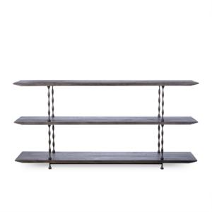 Mesa Consola Metálica Moderna para Sala de Estar, 3 Niveles, Estante Abierto, Acabado Gris Oscuro con Patas de Metal - Product Image 1