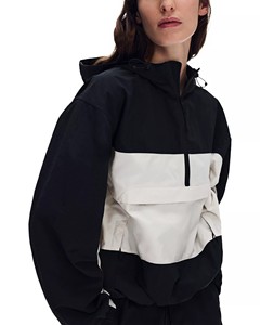 Chaqueta Deportiva Unisex con Capucha y Bloques de Color, Negra y Blanca, Manga Larga, Corte Regular, Deportiva, Impermeable, Ligera, para Primavera - Product Image 4