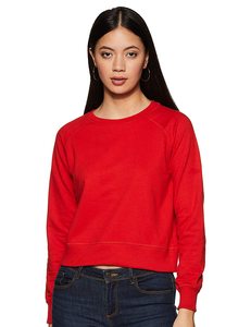 Women's <b>Red</b> Crew Neck Long Sleeve <b>Cropped</b> Sweatshirt 100% Cotton Knitted Solid Color Autumn Casual Wear - Product Image 3
