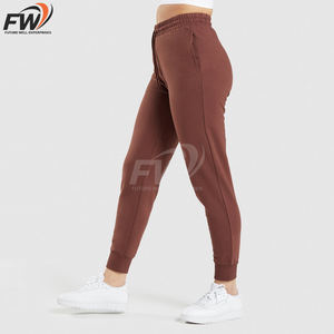 Pantalones de chándal de algodón de cintura media para mujer, joggers holgados con cintura elástica y cordón, pantalones largos informales para yoga y descanso. - Product Image 2