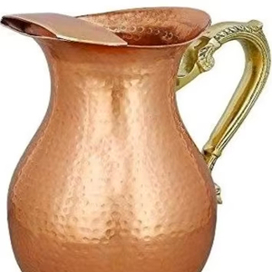 Smooth finish copper jug with lid and tumbler set metal drinkware for <b>water</b> juice serving durable reusable kitchen dining - Product Image 1
