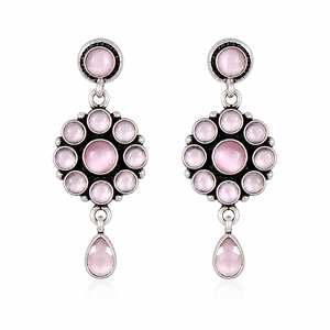 Boucles d'oreilles pendantes en argent oxydé avec fleurs et pierres précieuses variées, vente en gros |   Fournisseur de bijoux ethniques indiens faits à la main - Product Image 2