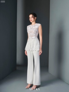 Women's <b>White</b> High Rise Tailored <b>Flared</b> Office Pants Wide Leg Elegant Formal Business Wear Premium <b>Trousers</b> ALVA - Product Image 2