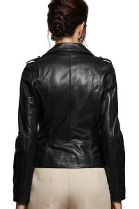 Chaqueta de Cuero Corta Personalizada para Mujer, Chaqueta Biker Corta OEM, Fabricante Mayorista - Product Image 2