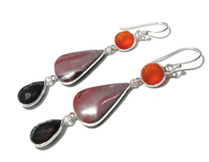 Pendientes Colgantes de Cuarzo Ahumado y Jaspe Rojo Creek, Plata de Ley 925, Hechos a Mano, con Piedras Preciosas, para Mujer, Regalo de Joyería - Product Image 1