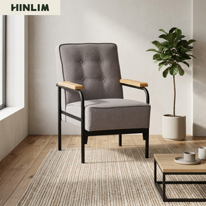 Sillón Individual Moderno y Contemporáneo de Tela con Relleno de Espuma, Estructura Metálica y Brazos de Madera para Sala de Estar o Muebles de Villa - Product Image 3