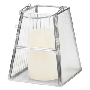 Farol Decorativo de Metal Trapezoidal de Lujo Nórdico, Portavelas de Vidrio Estriado para Interiores y Exteriores, Caja para Decoración de Mesa de Patio y Jardín - Product Image 1