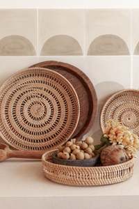 Artisanal Rattan Serving <b>Tray</b> <b>Round</b> Wicker <b>Tray</b> Decorative Serving <b>Tray</b> Rustic <b>Table</b> Accent Perfect For Home Kitchen Use - Product Image 3