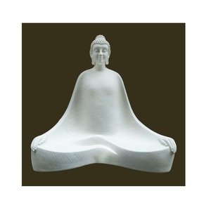 Luxury Meditating Buddha Statue for Home Decor Premium Ribbed Resin Zen Idol for Living Room & Garden Textured <b>Chalk</b> White - Product Image 3