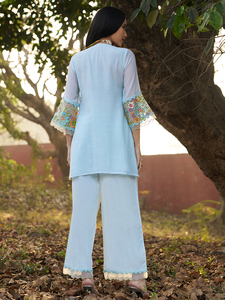 Conjunto de Kurti Bordado de Manga Larga para Mujer, Atuendo Floral Transpirable de Tela Mul Chanderi para Eid, Ramadán, Fiestas y Bodas - Product Image 5
