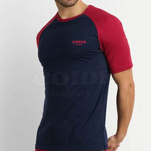 T-shirt à manches raglan pour homme Coide Industries, bleu marine et rouge, col rond, coupe classique, décontracté, couleur unie, jersey de coton, imprimé - Product Image 4