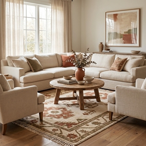 Artisan <b>Crafted</b> Vintage Oriental <b>Wool</b> Rug Traditional Geometric Pattern Handmade Carpet With Fringe for Luxury Home - Product Image 1