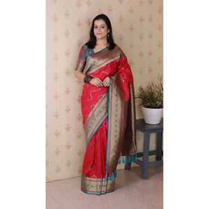 Sari en soie douce rose Elite Weaves Banarasi ZigZag Meenakari Zari tissé 650g - Product Image 6