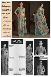 Sari prêt-à-porter de haute qualité avec chemisier cousu, en crêpe de soie, imprimé numérique fleuri, sari indien en gros - Product Image 6