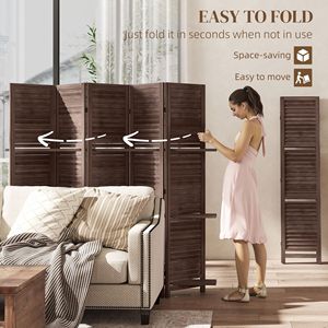 Separador de ambientes de madera de nogal de 67 pulgadas de alto con 5 paneles, 3 estantes y almacenamiento plegable para dormitorio - Product Image 5