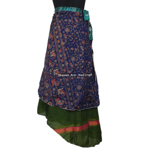 Wholesale Saree Wrap <b>Skirts</b> Indian Wrap <b>Skirts</b> Wholesale Women Wear Vintage Silk Sari <b>Long</b> Length Wrap Around <b>Skirt</b> 2 Layer - Product Image 4
