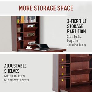 Modern Style Convertible <b>Fold</b> <b>Desk</b> Durable Mahogany Floating Computer Table MDF Wall Mounted for Home Office Bedroom Kitchen Use - Product Image 4