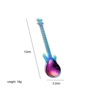 Creative Guitar Shape Stainless Steel Colorful Tea <b>Coffee</b> Ice Cream <b>Spoon</b> Musical Design Dessert <b>Spoon</b> Set - Product Image 2