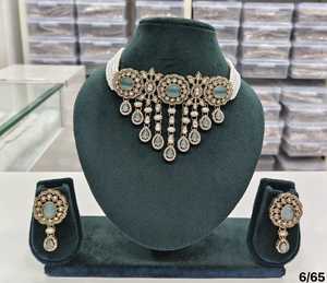 Multi Strand <b>Pearl</b> Choker <b>Necklace</b> <b>Set</b> Handcrafted Oval Medallion Antique Gold Plated Jewellery <b>Sets</b> With Matching Drop Earrings - Product Image 5
