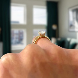 Oval Lab Grown Diamond Engagement Ring_ Twisted 14K Yellow Gold Band - Product Image 5