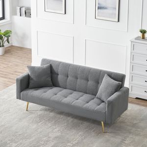 Divano Letto in Tessuto Teddy Fleece Grigio da 71,7 Pollici con Due Cuscini Inclusi - Product Image 4