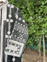 Veste bomber longue d'hiver pour femme, en velours tricoté à la main, respirante, en coton brodé, de luxe |   Broderie florale artisanale indienne