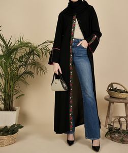 Nouvelle Robe Abaya Modeste Style 2026 Vêtement Islamique Ouvert sur le Devant pour Femmes Musulmanes Longue Robe en Polyester à Motifs Floraux - Product Image 1