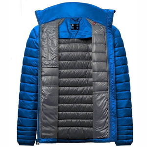 Veste matelassée à capuche bleue pour homme, coupe-vent, décontractée, hiver, coupe régulière, fermeture éclair, couleur unie, extérieur en polyester - Product Image 6