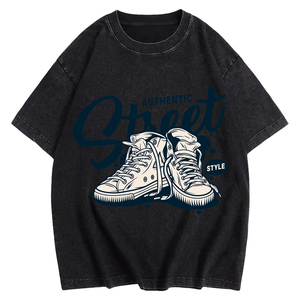 T-shirt graphique vintage oversize décontracté pour homme, imprimé baskets rétro, délavage acide, manches courtes, coupe droite, 100% tricoté à l'avant - Product Image 1