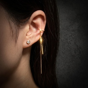 Xinfly Solid 18K Gold Non-Pierced Ear <b>Cuff</b> Hanging Ear Wire Minimalist Long Threader AU750 Fluid Chain Fine Jewelry for Women - Product Image 1