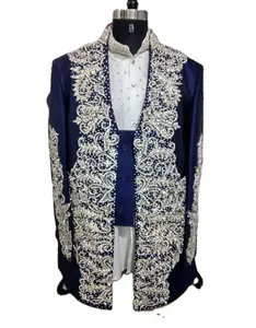 Designer Mariage Marié Sherwani Bleu Marine Couleur Brodé À La Main Lourd Perlé Travail Top Tissu De Haute Qualité Peut Personnaliser N'importe Quel - Product Image 1