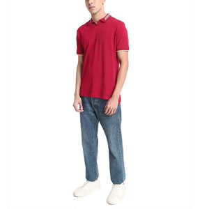 Polo à manches courtes rouge pour homme, en coton, décontracté, couleur unie, tricoté, coupe classique, respirant - Product Image 2