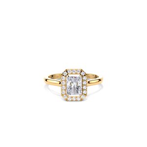 Bague de fiançailles en diamant taille radiant 1,18 carat avec halo, en or 18 carats jaune, blanc et rose, monture géométrique, bague de mariée de luxe - Product Image 1