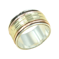 Breiter Spinner-Ring Handgefertigter Meditationsring 925 Silber Messing Kupfer Gemischter Metall-Spinner-Ring Unisex Statement-Schmuck für Ihn