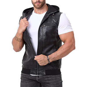Gilet en cuir vintage pour homme, veste zippée, gilet classique hipster avec capuche, veste sans manches, qualité supérieure, sur mesure, nouveau style - Product Image 1