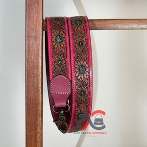 Sangle de sac photo en cuir de vachette véritable, style occidental, neuve, faite à la main, unisexe, de haute qualité, motif floral, ceinture de remplacement en cuir véritable - Product Image 1