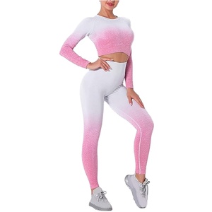 Tenue de yoga deux pièces dégradée à manches longues pour femmes combinaison de fitness antibactérienne à séchage rapide pour le service OEM de salle de sport - Product Image 1