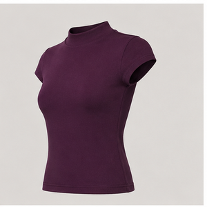 เสื้อยืดแขนสั้นคอเต่าสีม่วงพลัมสำหรับผู้หญิง WTS-0008 - Product Image 4