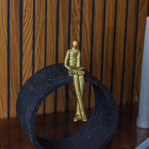 Jaffs Exports L 18 X B 11 X H 26 cm Golden Aluminium <b>Figurative</b> Sculpture Circular Base Handmade Modern Tabletop Art Decor - Product Image 2