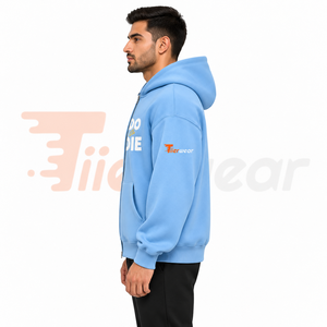 Felpa con cappuccio da uomo blu chiaro con zip, in pile casual, con stampa <span class=keywords><strong>Do</strong></span> Or Die e logo frontale, vestibilità regolare, per l'autunno - Product Image 3