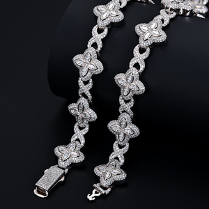 Collier à maillons en forme de fleur de trèfle en moissanite, chaîne de bijoux hip-hop glacée, collier statement style pierres précieuses colorées pour hommes et femmes - Product Image 6