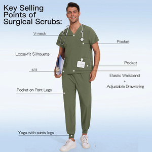 Dentist Nurse Medical <b>Doctor</b> Uniform Jogger Scrub <b>Set</b> Healthcare V Neck Scrub Workwear Men Uniform - Product Image 2