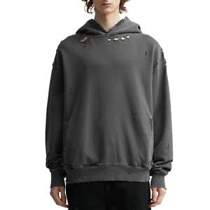 Sudadera con Capucha para Hombre, Estilo Casual, Básica, Mezcla de Algodón, Diseño Desgastado, Color Sólido Personalizado, Superventas - Product Image 3